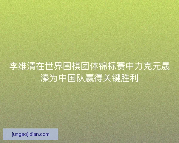 李维清在世界围棋团体锦标赛中力克元晟溱为中国队赢得关键胜利